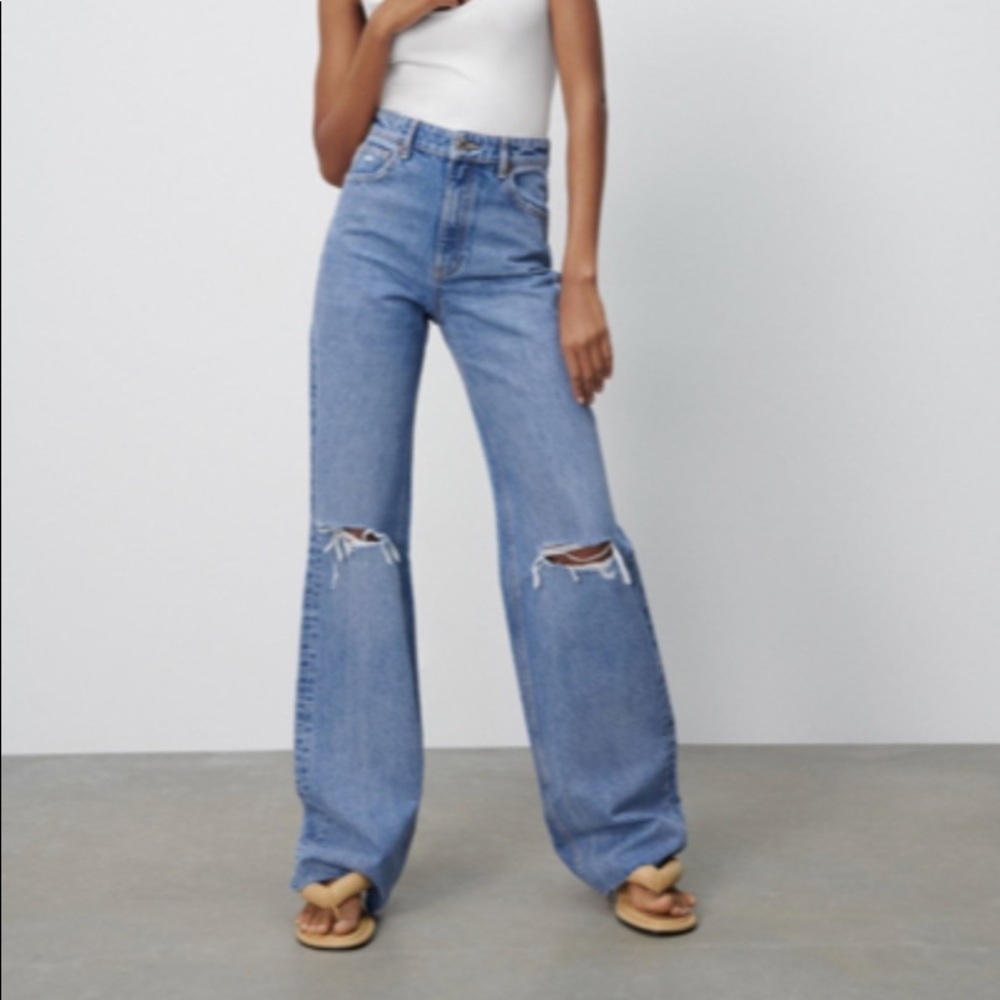 Zara Wide Leg Full Length Ripped Jeans